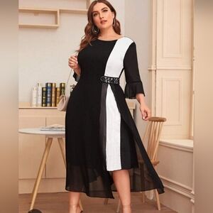 NWT Cheryl Co Black And White Color Block Plus Size 5XL Dress